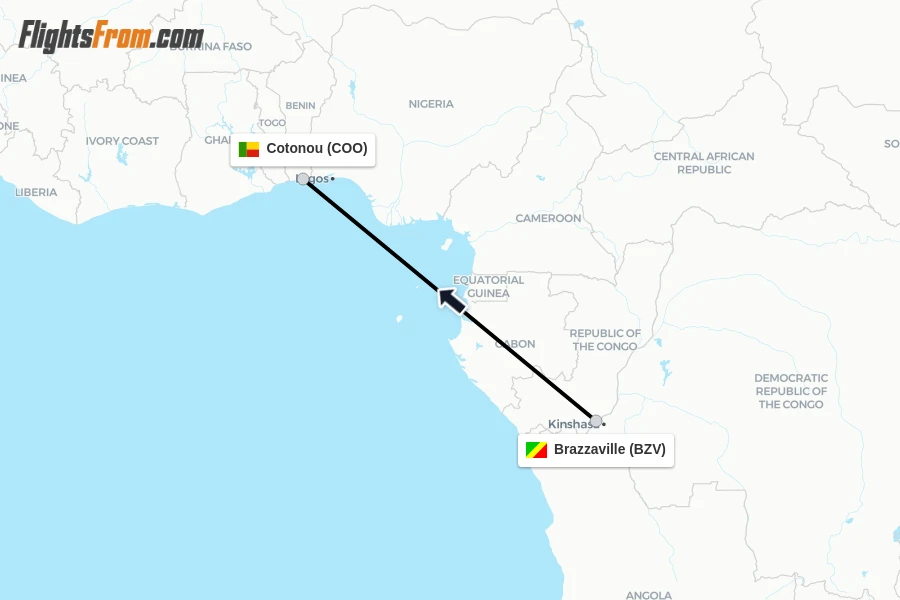 Flights from Brazzaville to Cotonou route map