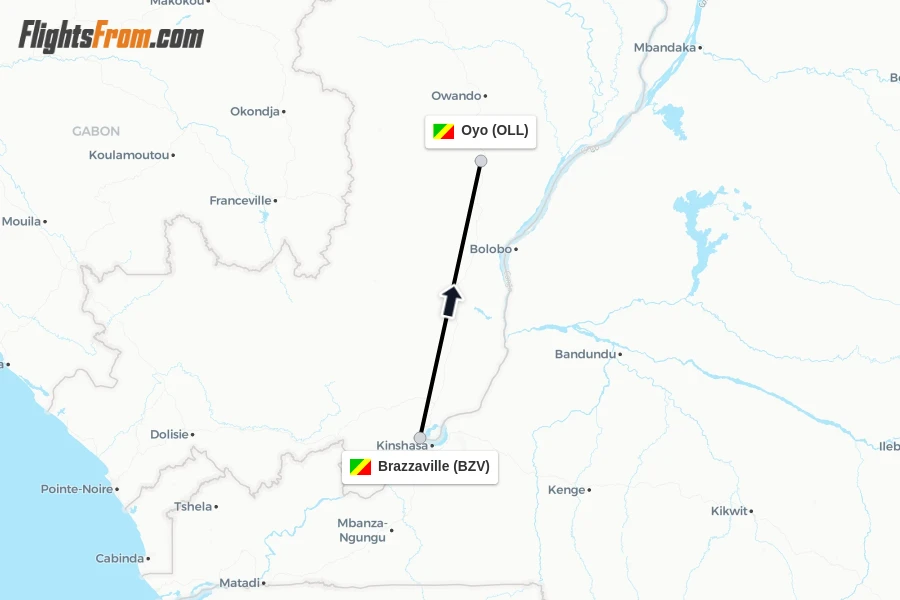 Flights from Brazzaville to Oyo route map