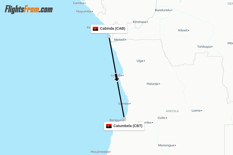 Flights from Cabinda to Catumbela route map