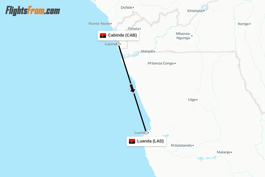 Flights from Cabinda to Luanda route map