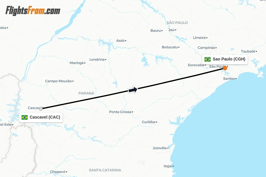 Flights from Cascavel to Sao Paulo route map