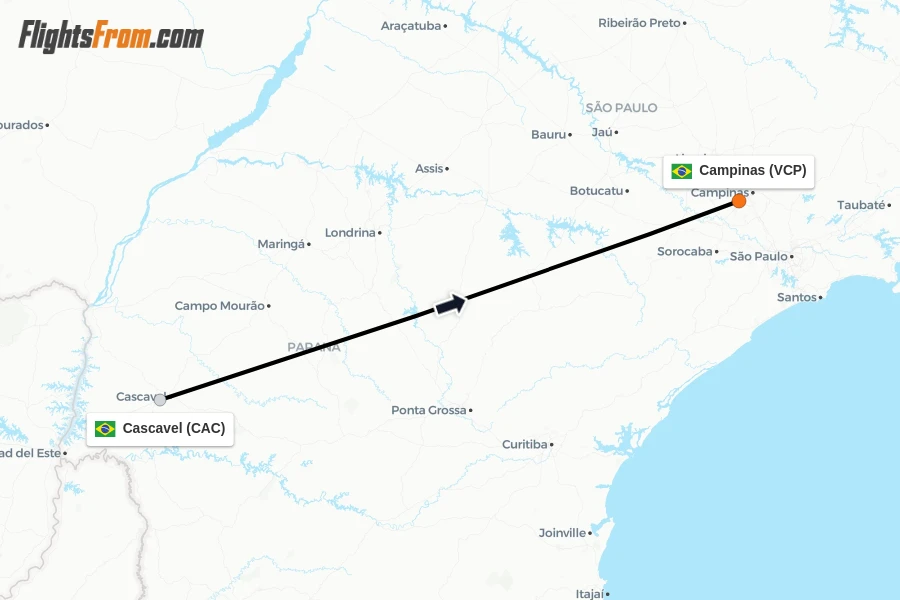 Flights from Cascavel to Campinas route map
