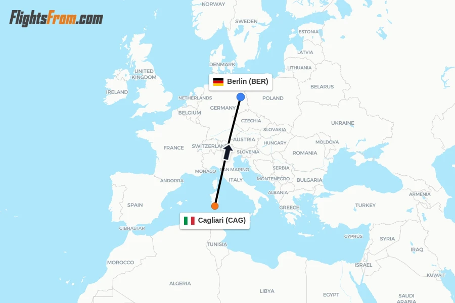 Flights from Cagliari to Berlin route map