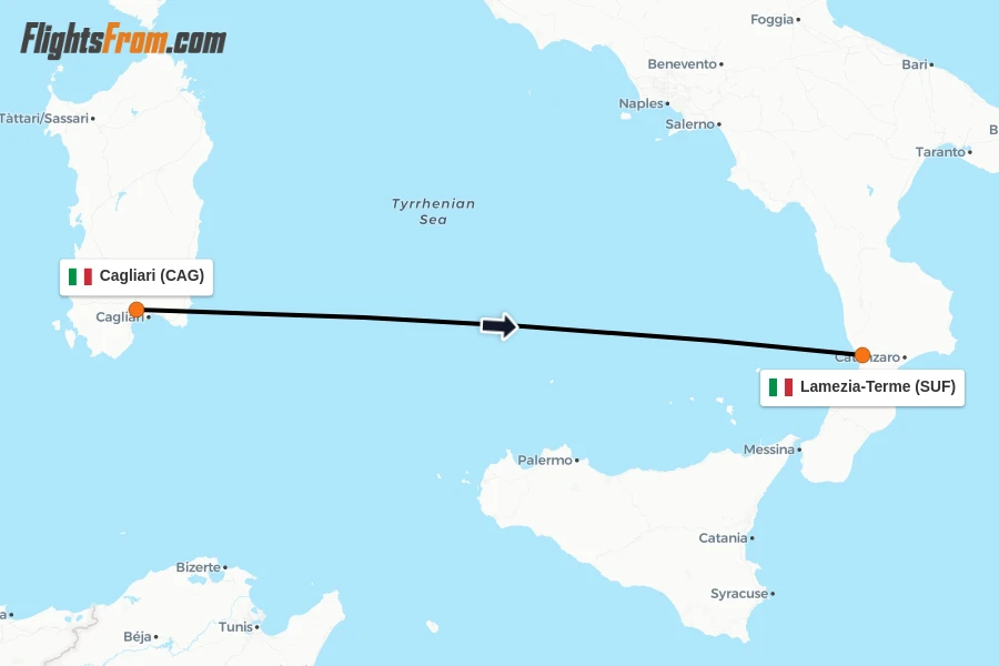Flights from Cagliari to Lamezia-Terme route map