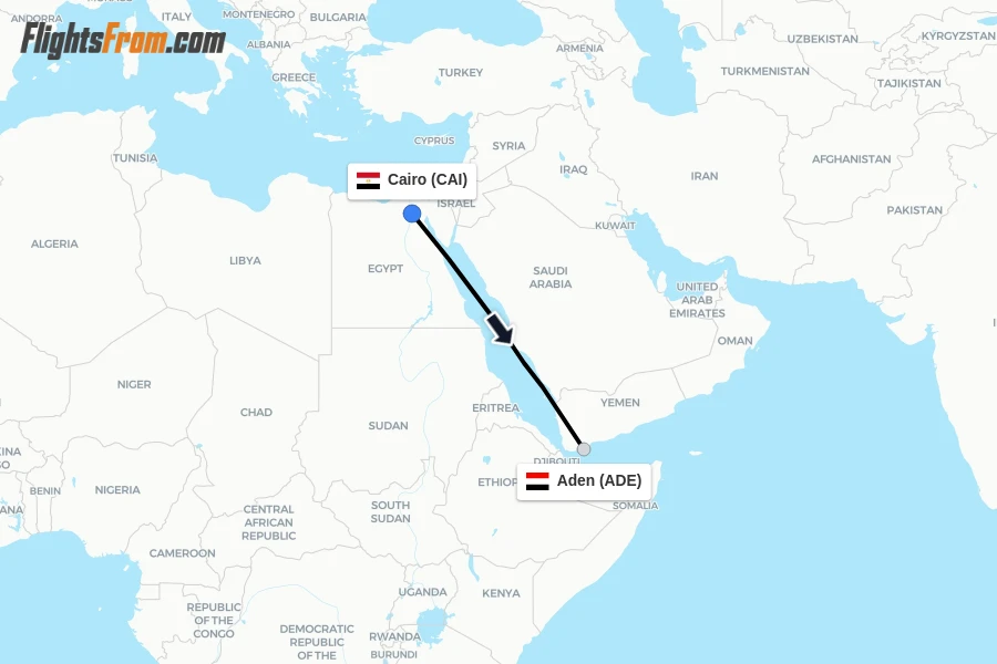 Flights from Cairo to Aden route map