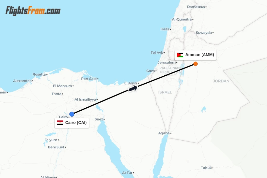 Flights from Cairo to Amman route map