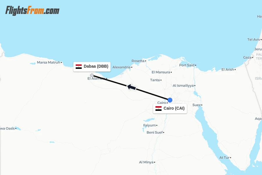 Flights from Cairo to Dabaa route map