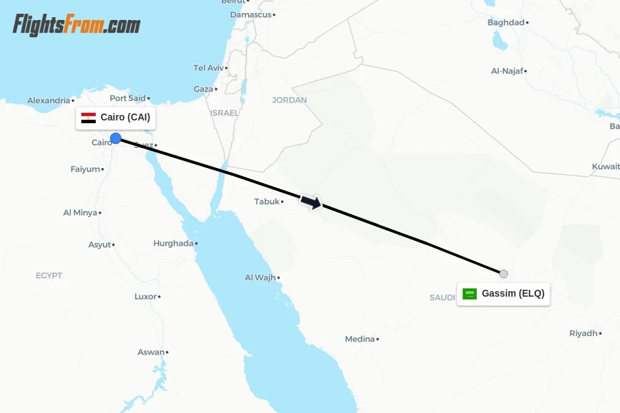 Flights from Cairo to Gassim route map