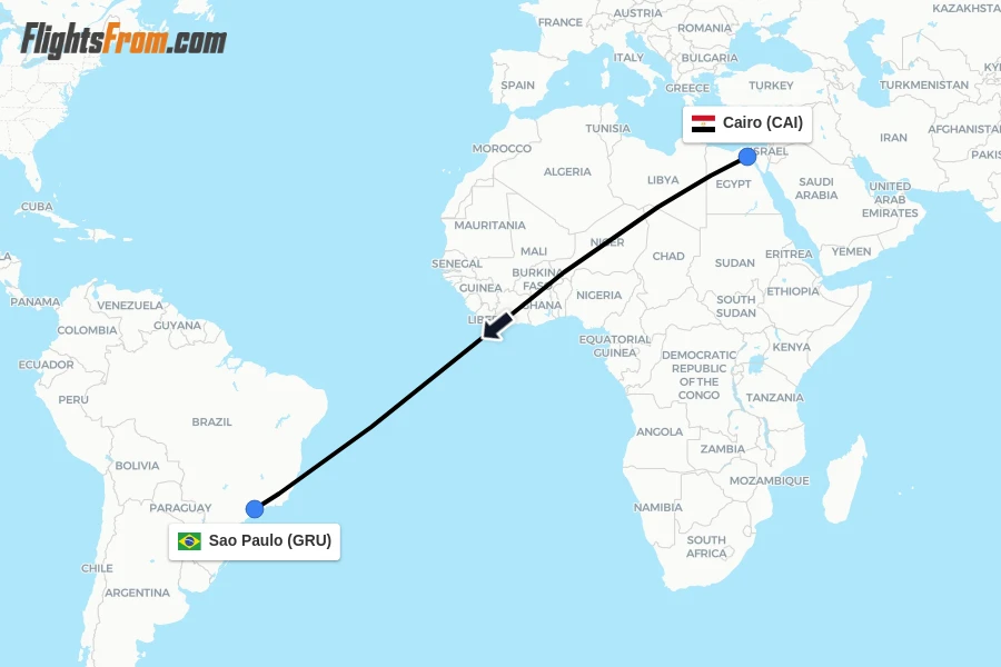 Flights from Cairo to Sao Paulo route map