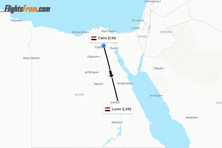 Flights from Cairo to Luxor route map