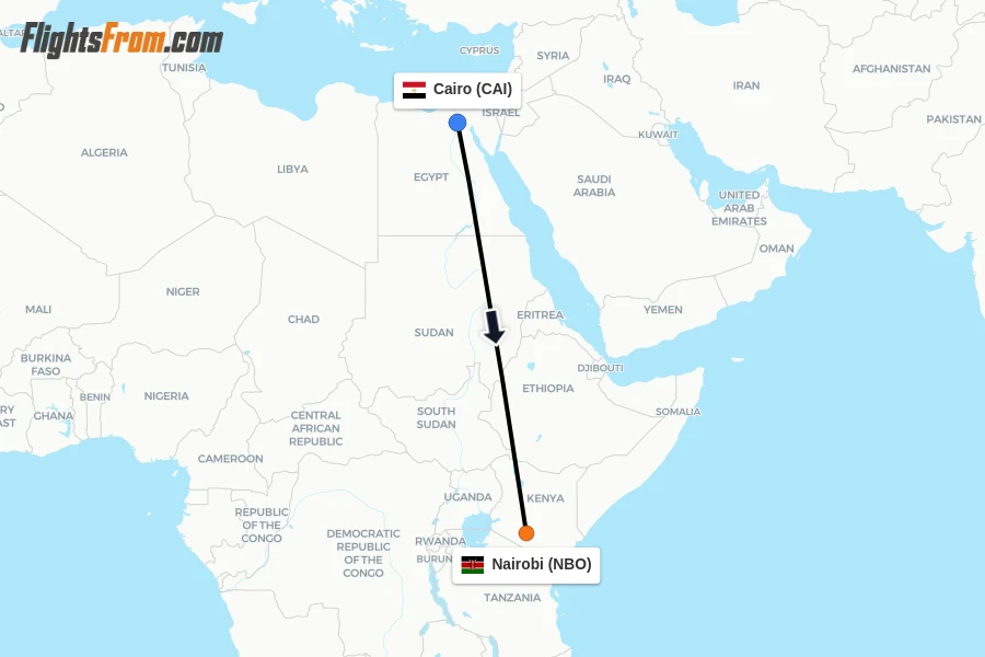 Flights from Cairo to Nairobi route map
