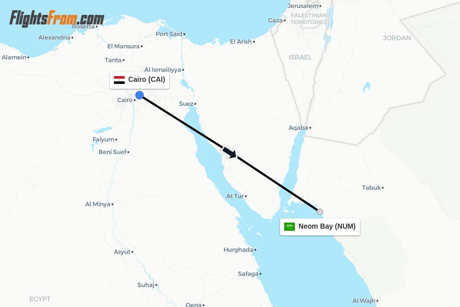 Flights from Cairo to Neom Bay route map