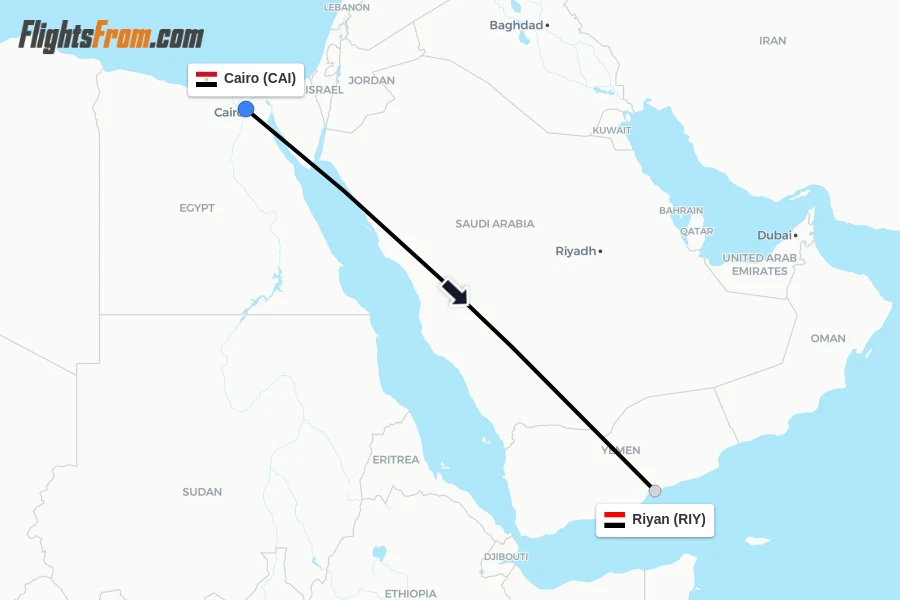 Flights from Cairo to Riyan route map