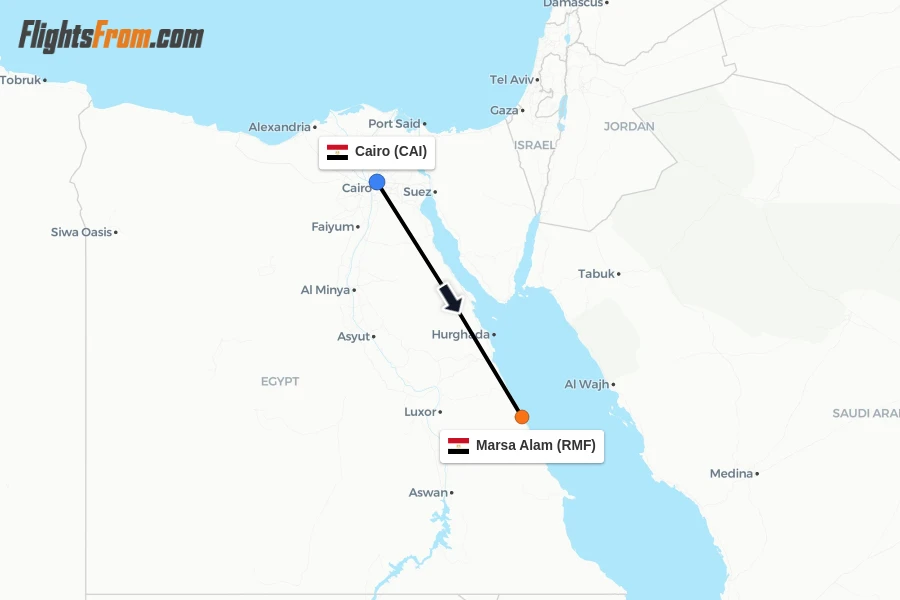 Flights from Cairo to Marsa Alam route map