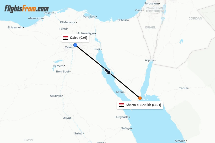 Flights from Cairo to Sharm el Sheikh route map