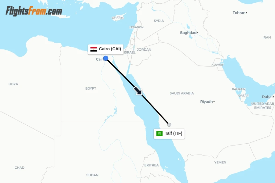 Flights from Cairo to Taif route map