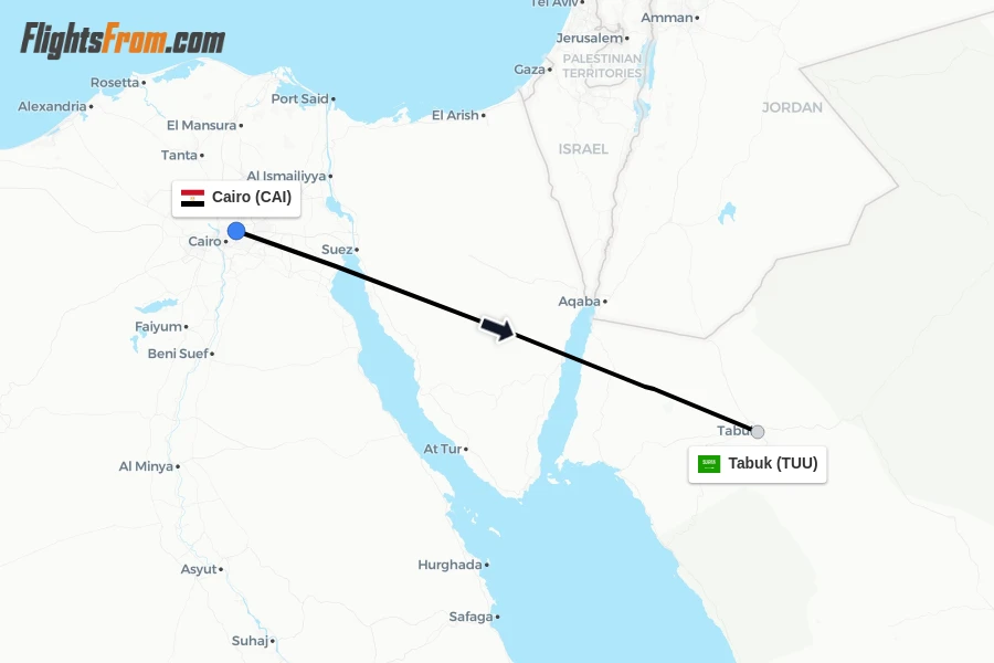Flights from Cairo to Tabuk route map