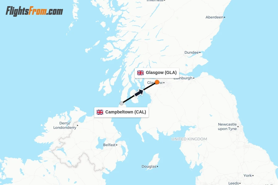 Flights from Campbeltown to Glasgow route map