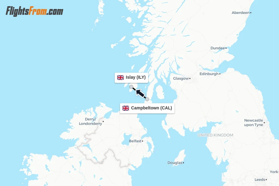 Flights from Campbeltown to Islay route map