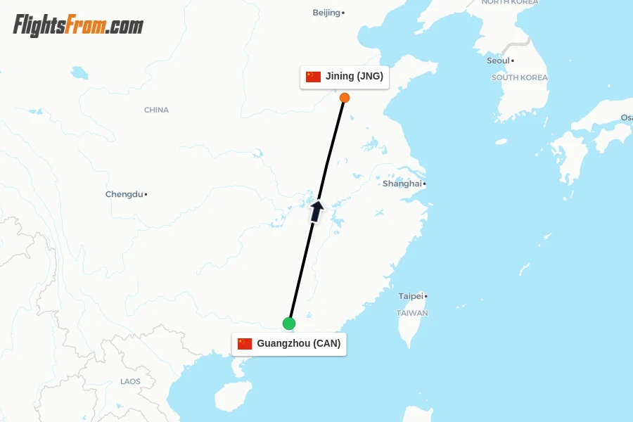 Flights from Guangzhou to Jining route map