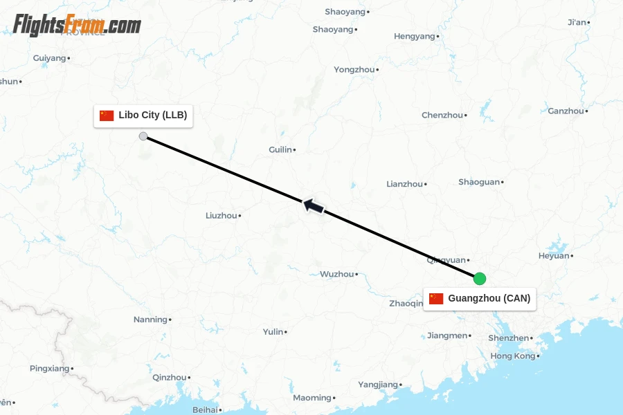 Flights from Guangzhou to Libo City route map