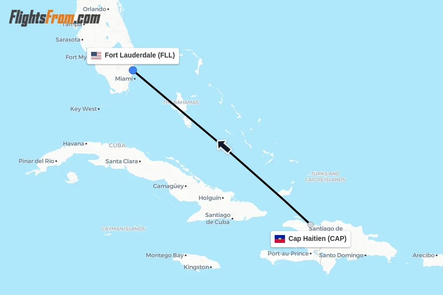 Flights from Cap Haitien to Fort Lauderdale route map