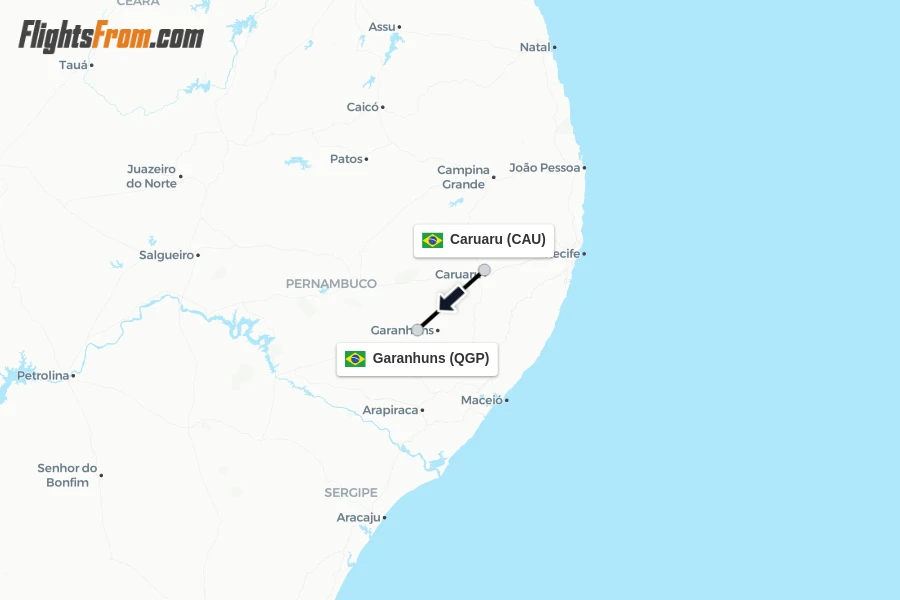 Flights from Caruaru to Garanhuns route map