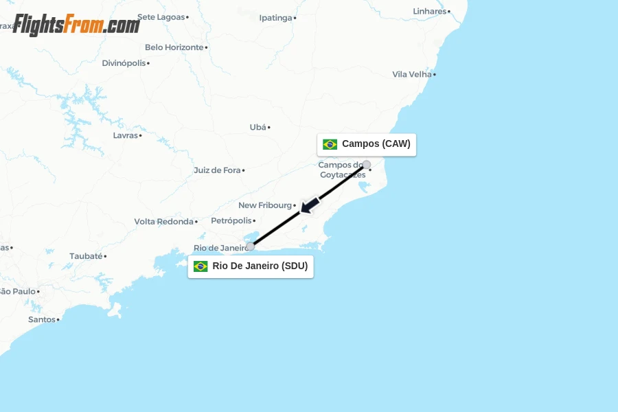 Flights from Campos to Rio De Janeiro route map