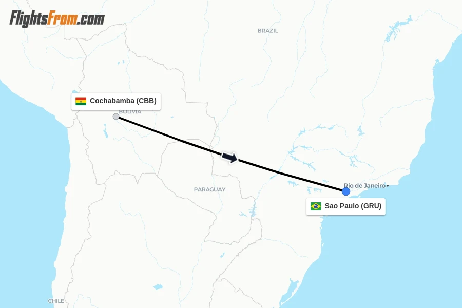 Flights from Cochabamba to Sao Paulo route map