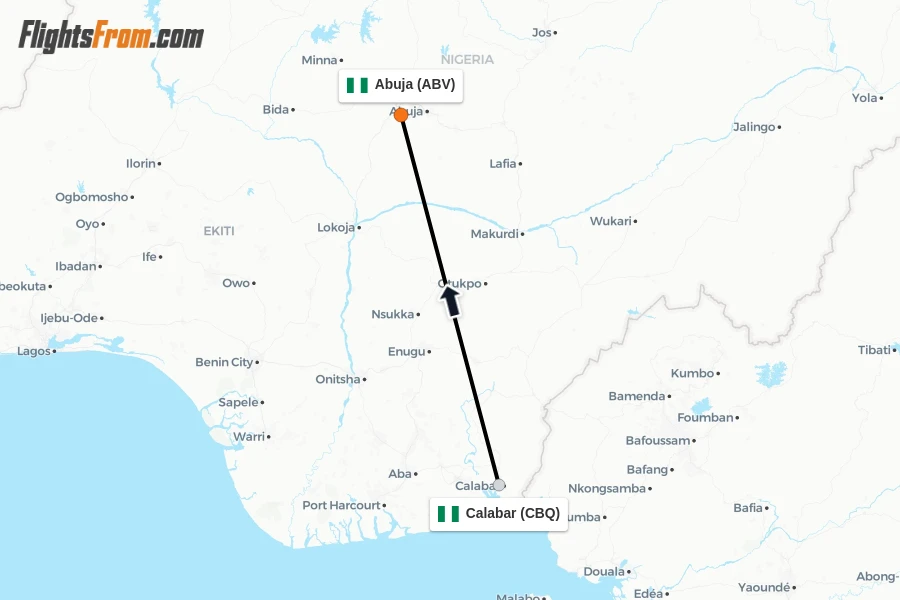 Flights from Calabar to Abuja route map