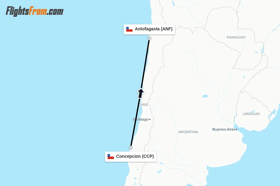 Flights from Concepcion to Antofagasta route map