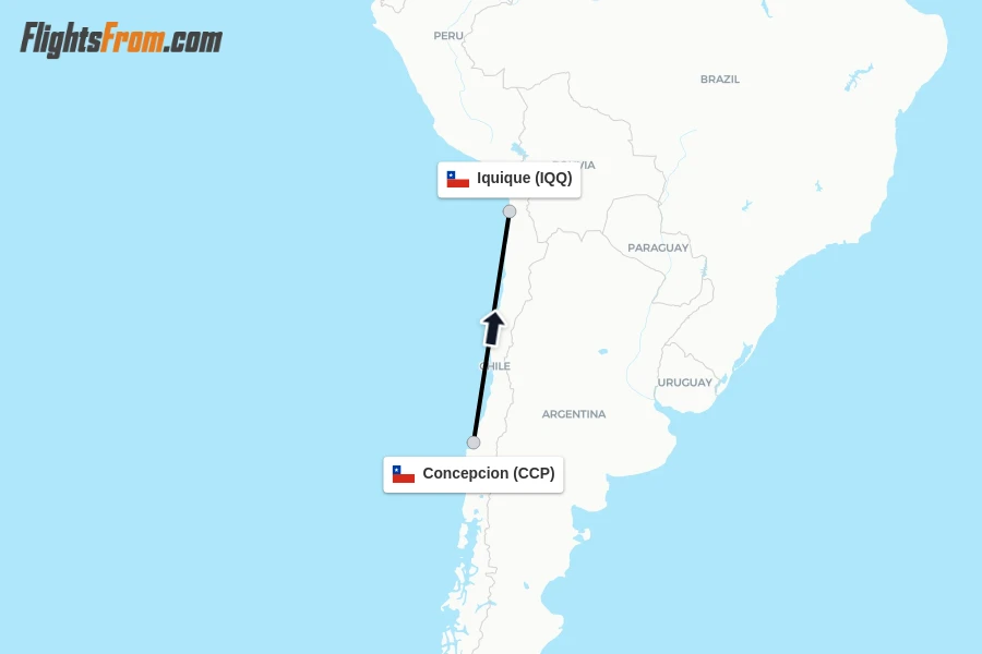 Flights from Concepcion to Iquique route map