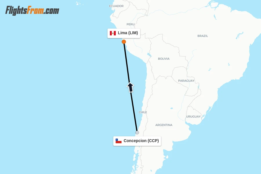 Flights from Concepcion to Lima route map
