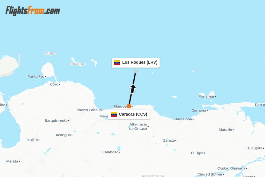 Flights from Caracas to Los Roques route map