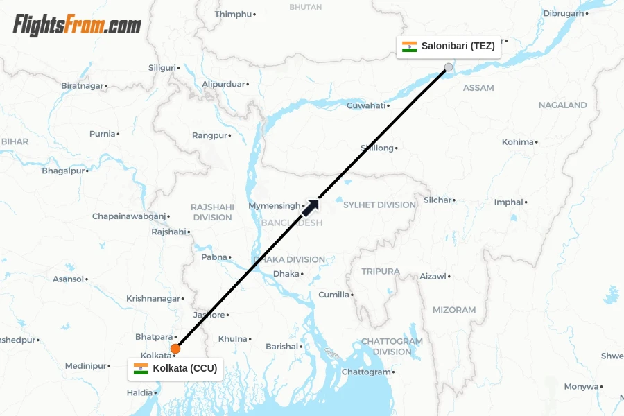 Flights from Kolkata to Salonibari route map