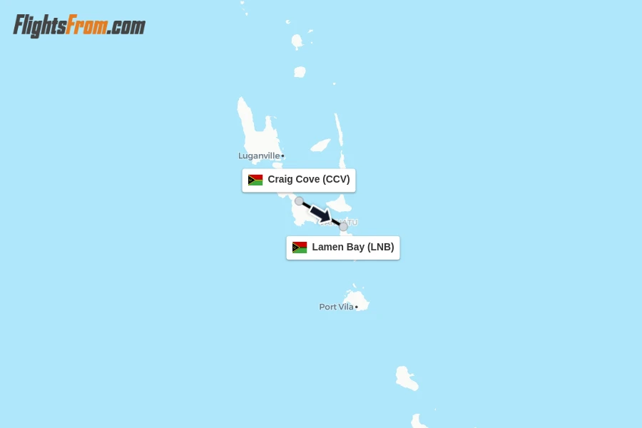 Flights from Craig Cove to Lamen Bay route map