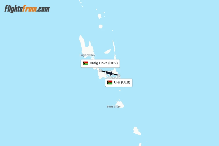 Flights from Craig Cove to Ulei route map