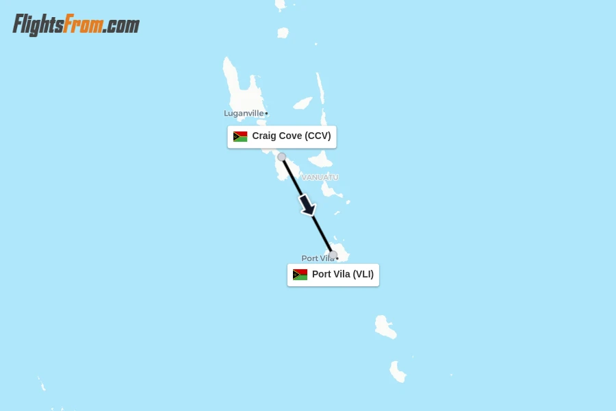 Flights from Craig Cove to Port Vila route map