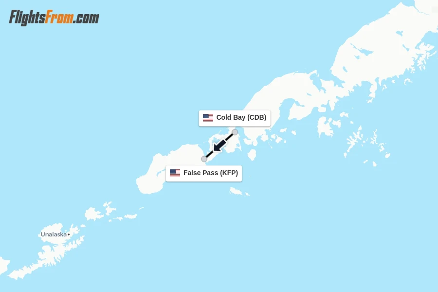 Flights from Cold Bay to False Pass route map