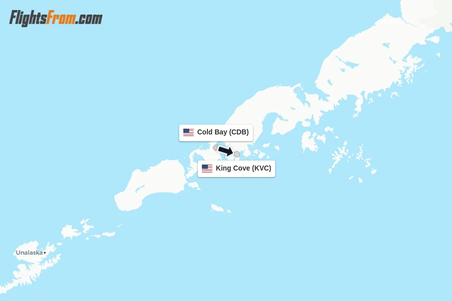Flights from Cold Bay to King Cove route map