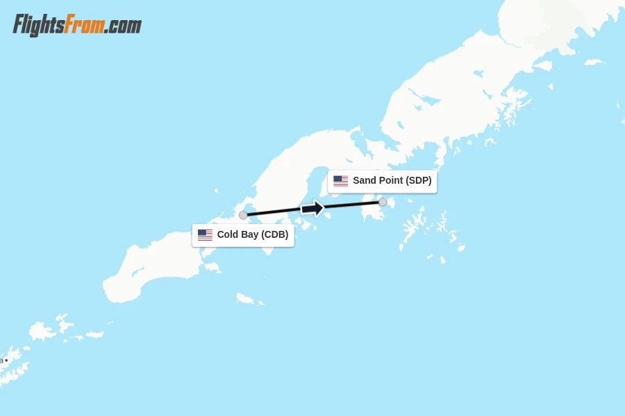 Flights from Cold Bay to Sand Point route map