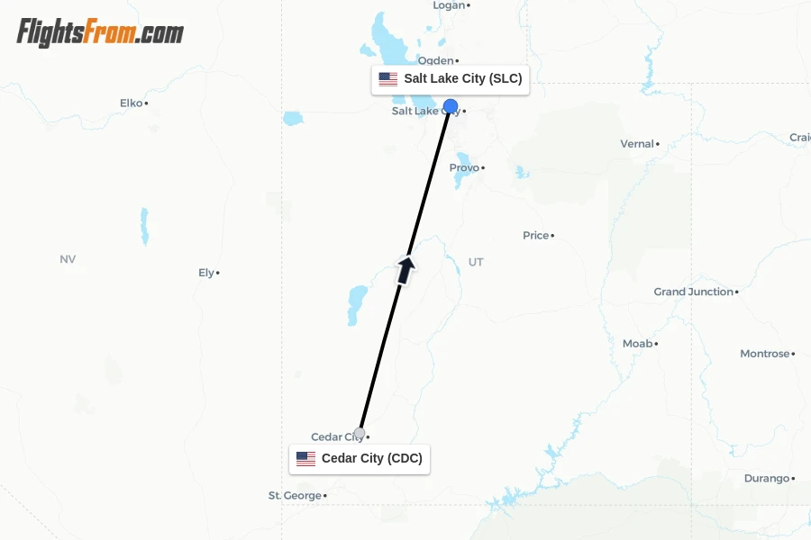 Flights from Cedar City to Salt Lake City route map