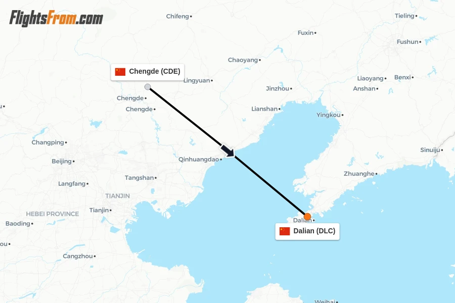 Flights from Chengde to Dalian route map