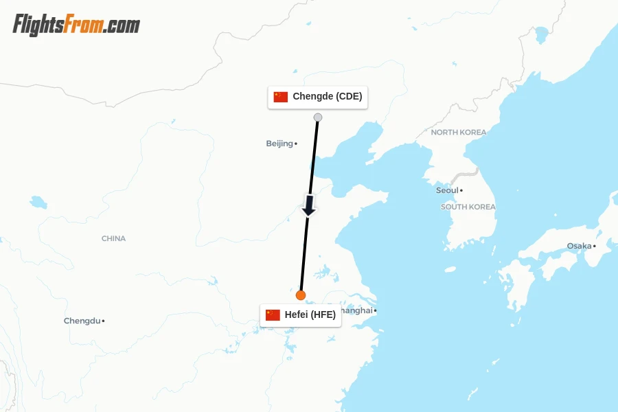 Flights from Chengde to Hefei route map