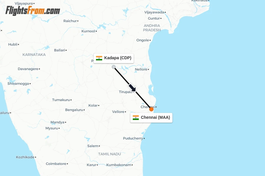 Flights from Kadapa to Chennai route map
