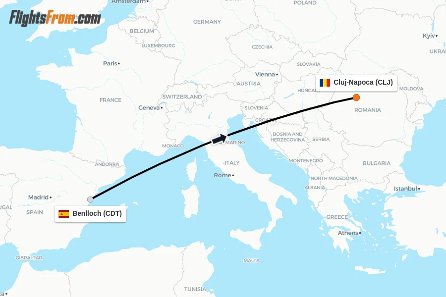 Flights from Benlloch to Cluj-Napoca route map