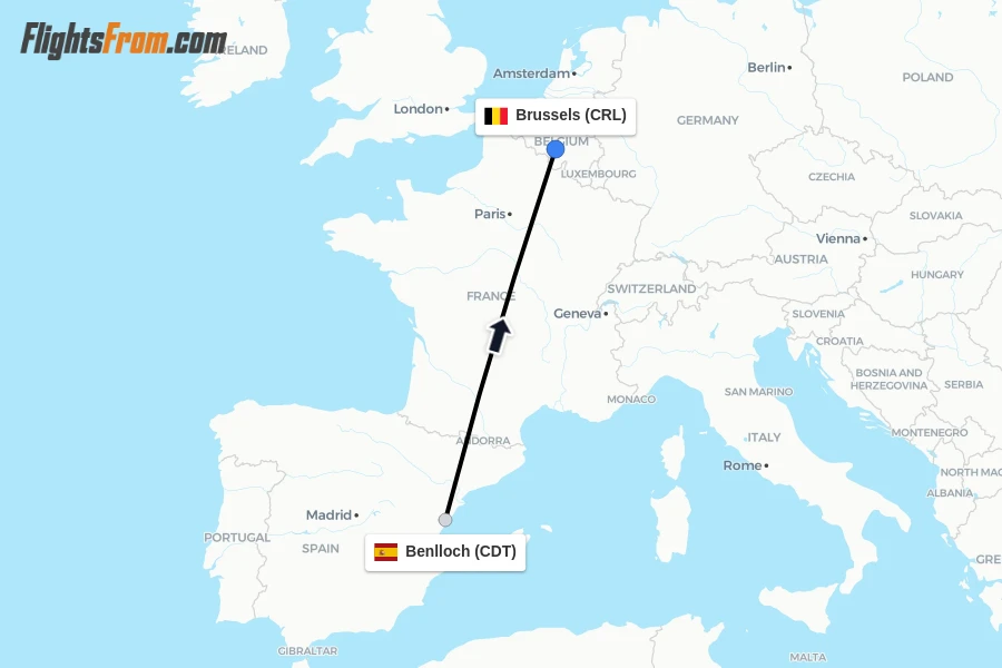 Flights from Benlloch to Brussels route map