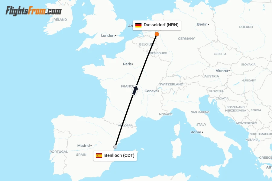 Flights from Benlloch to Dusseldorf route map