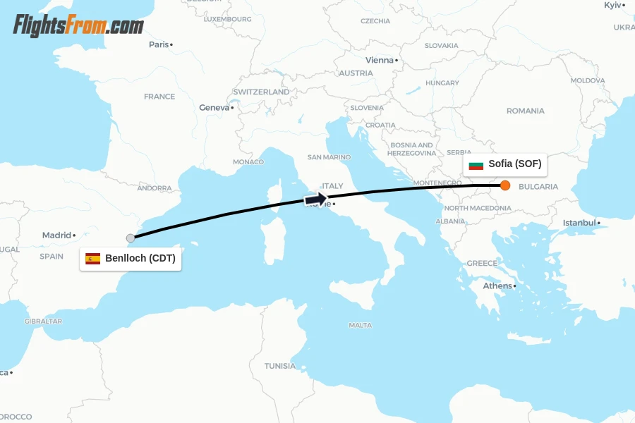 Flights from Benlloch to Sofia route map