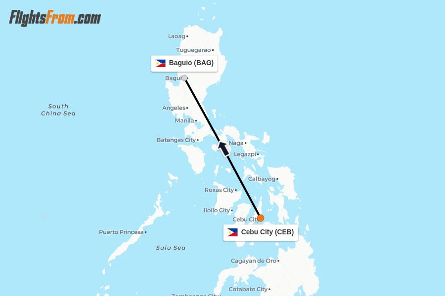 Flights from Cebu City to Baguio route map